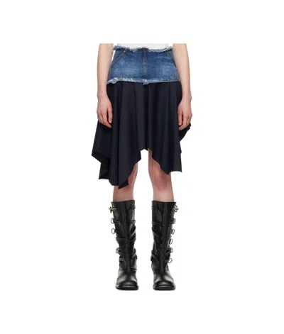 Andersson Bell Combination Fairy Denim Midi Skirt In Navy Blue