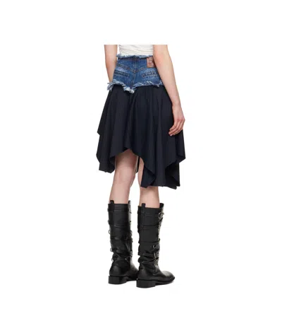 Andersson Bell Combination Fairy Denim Midi Skirt In Navy Blue