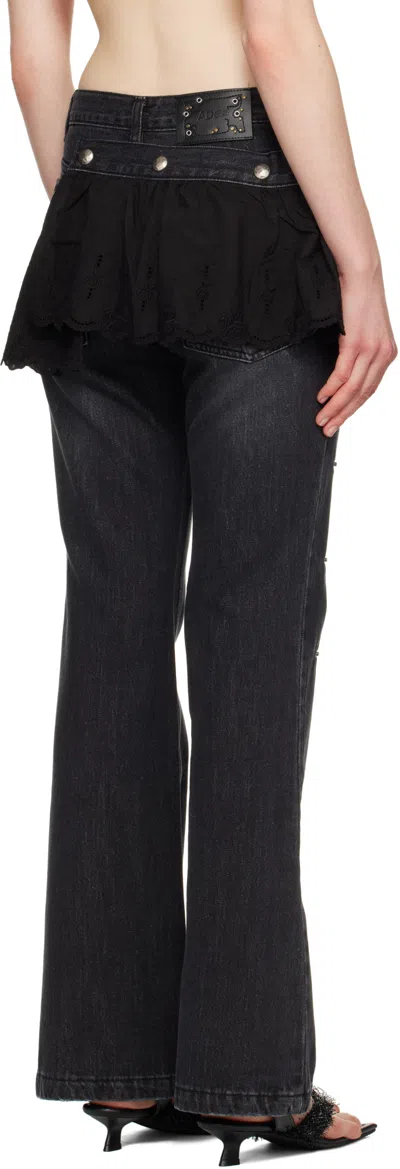 Andersson Bell Flower Lace Attached Bootcut Jeans In Washed Black