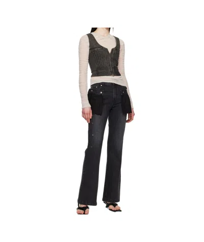 Andersson Bell Flower Lace Attached Bootcut Jeans In Washed Black