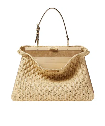 Fendi "peekaboo Soft Large" Shoulder Bag In Beige