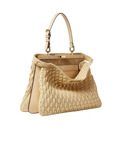 Fendi "peekaboo Soft Large" Shoulder Bag In Beige