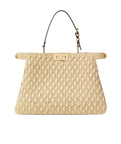 Fendi "peekaboo Soft Large" Shoulder Bag In Beige