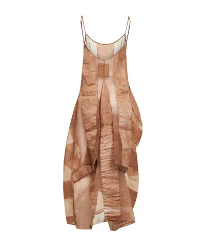 Uma Wang Rose Linen And Silk Voile Adley Long Dress In Brown