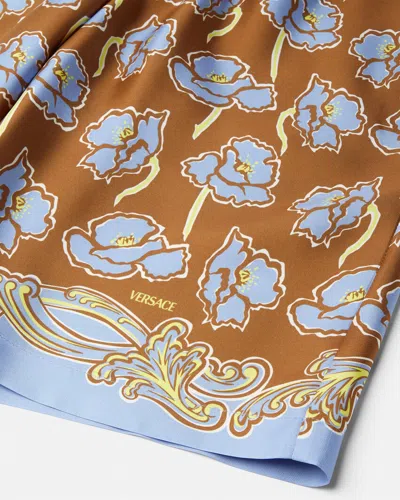 Versace Elastic Waistband Floral Print Shorts In 5n630 Print