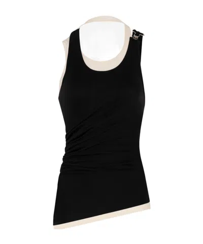 Jean Paul Gaultier Cotton Ribbed Twisted Double Layer Tank Top In Blackecru