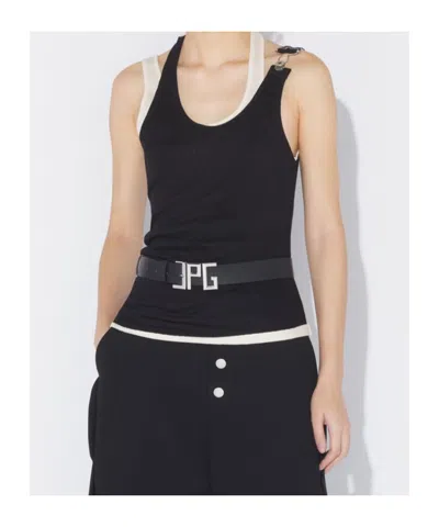 Jean Paul Gaultier Cotton Ribbed Twisted Double Layer Tank Top In Blackecru