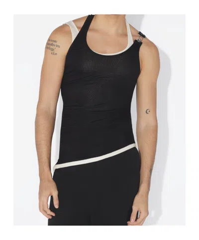 Jean Paul Gaultier Cotton Ribbed Twisted Double Layer Tank Top In Blackecru