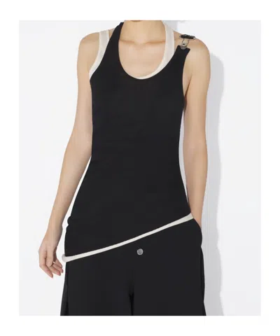 Jean Paul Gaultier Cotton Ribbed Twisted Double Layer Tank Top In Blackecru