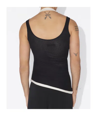 Jean Paul Gaultier Cotton Ribbed Twisted Double Layer Tank Top In Blackecru
