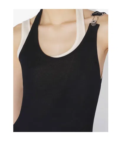 Jean Paul Gaultier Cotton Ribbed Twisted Double Layer Tank Top In Blackecru