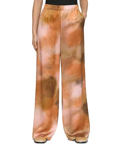 Lafayette 148 Pastel Print Silk Satin Riverside Pant In Red Ochre