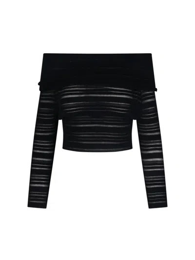 Andreädamo Off-shoulder Horizontal-stripe Top In Black