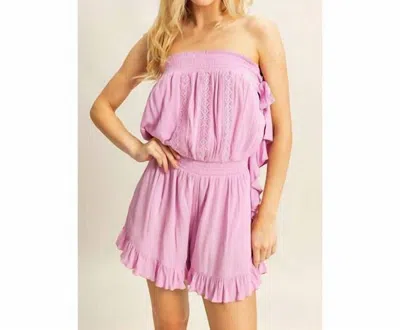 Hyfve Strapless Ruffle Romper In Pink In Pink