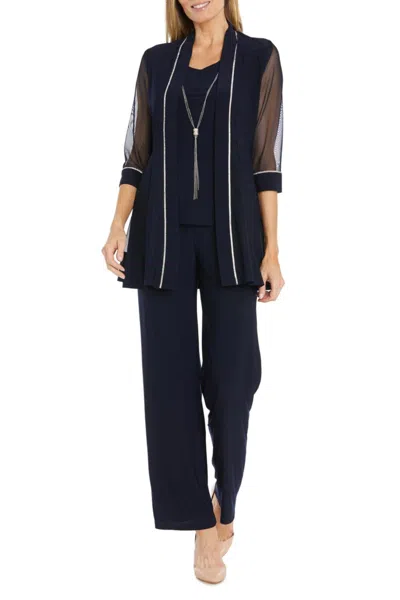 R & M Richards Embellished Two-piece Pants Set In Navy In Blue