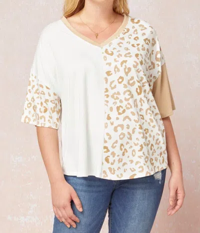 Entro Color Block Leopard Top In Camel In Brown