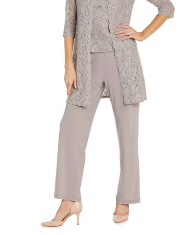 R & M Richards Embellished Dressy 3 Piece Pants Set In Taupe In Grey