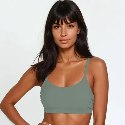 Calypsa Adjustable Strap Clasp Swim Bra In Green