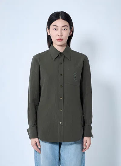 Saint Laurent Camicia Verde Bottiglia In Cotone E Lino  Donna In Beige
