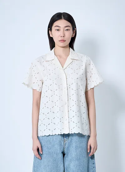 Moncler Ivory Embroidered Cotton-blend Shirt In White