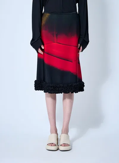 Jil Sander Printed Shiny Viscose Blend Midi Skirt In Black