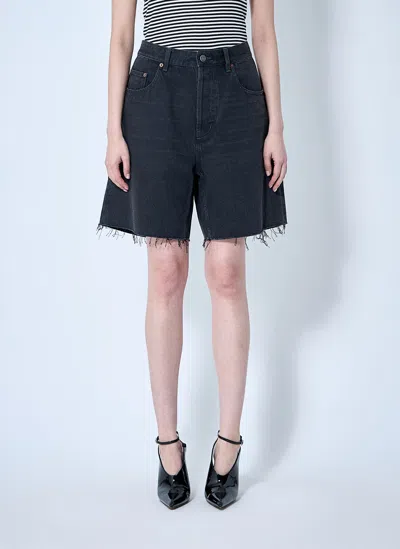 Saint Laurent Faded Denim Bermuda Shorts In Black