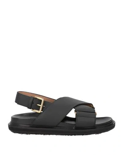 Marni Black Criss-cross Sandals In Smooth Leather In Black