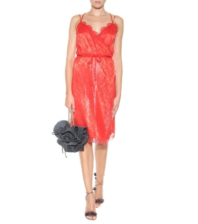 Shop Nina Ricci Lace And Satin Dress In Red