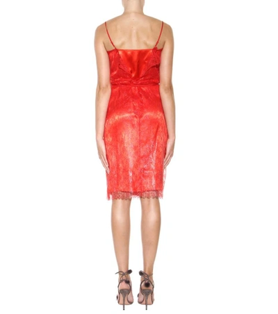 Shop Nina Ricci Lace And Satin Dress In Red