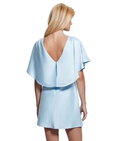Guess Jasmine Flutter Sleeve Satin Minidress In Subtle Blue