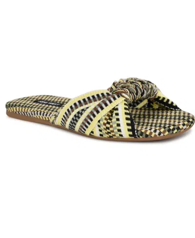 Nine West Women's Lalta Knotted Flat Slide Sandals In Green Multi
