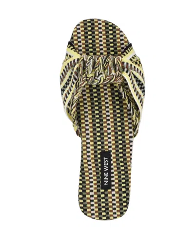 Nine West Women's Lalta Knotted Flat Slide Sandals In Green Multi