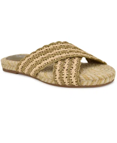 Nine West Women's Animay Woven Slip-on Flat Sandals In Bronze,natural
