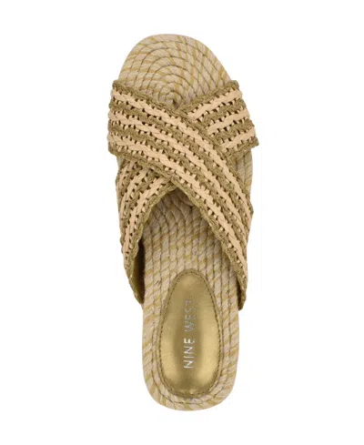 Nine West Women's Animay Woven Slip-on Flat Sandals In Bronze,natural