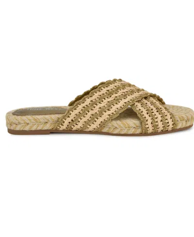 Nine West Women's Animay Woven Slip-on Flat Sandals In Bronze,natural