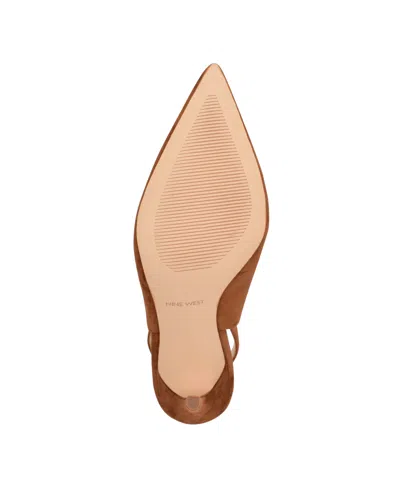 Nine West Women's Feather Slingback Stiletto Pumps In Cognac Suede