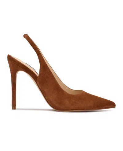 Nine West Women's Feather Slingback Stiletto Pumps In Cognac Suede