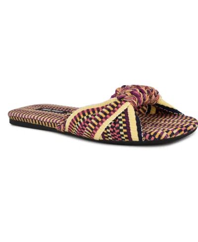 Nine West Women's Lalta Knotted Flat Slide Sandals In Dark Red Multi