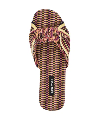 Nine West Women's Lalta Knotted Flat Slide Sandals In Dark Red Multi