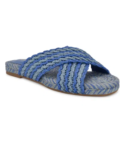 Nine West Women's Animay Woven Slip-on Flat Sandals In Blue Multi