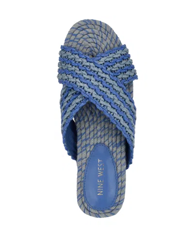 Nine West Women's Animay Woven Slip-on Flat Sandals In Blue Multi