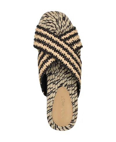 Nine West Women's Animay Woven Slip-on Flat Sandals In Black,natural