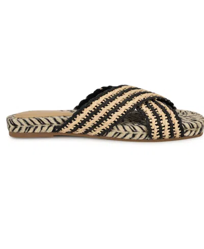 Nine West Women's Animay Woven Slip-on Flat Sandals In Black,natural