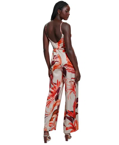 Guess Sana Satin Tie Waist Jumpsuit In Orange Multi