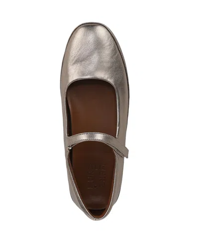 Naturalizer Women's Behold Round Toe Mary Jane Flats In Warm Silver Leather
