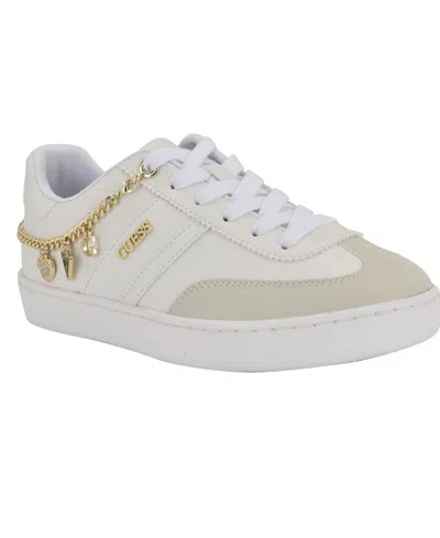 Guess Women's Naoko Charm Lace-up Court Sneakers In White