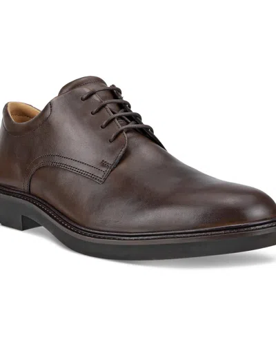 Ecco Mens Leather Block Heel Oxfords In Cocoa Brown