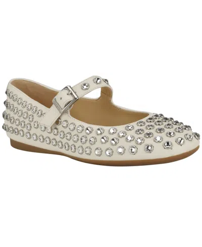 Guess Women's Kalidal Rhinestone Mary Jane Ballet Flats In White Rhinestone
