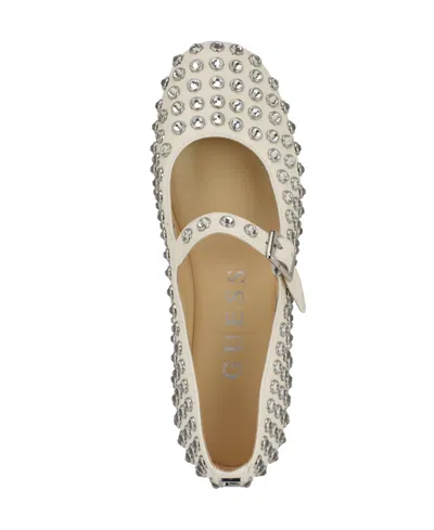 Guess Women's Kalidal Rhinestone Mary Jane Ballet Flats In White Rhinestone