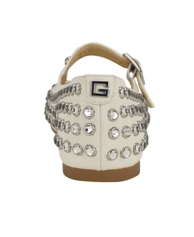 Guess Women's Kalidal Rhinestone Mary Jane Ballet Flats In White Rhinestone